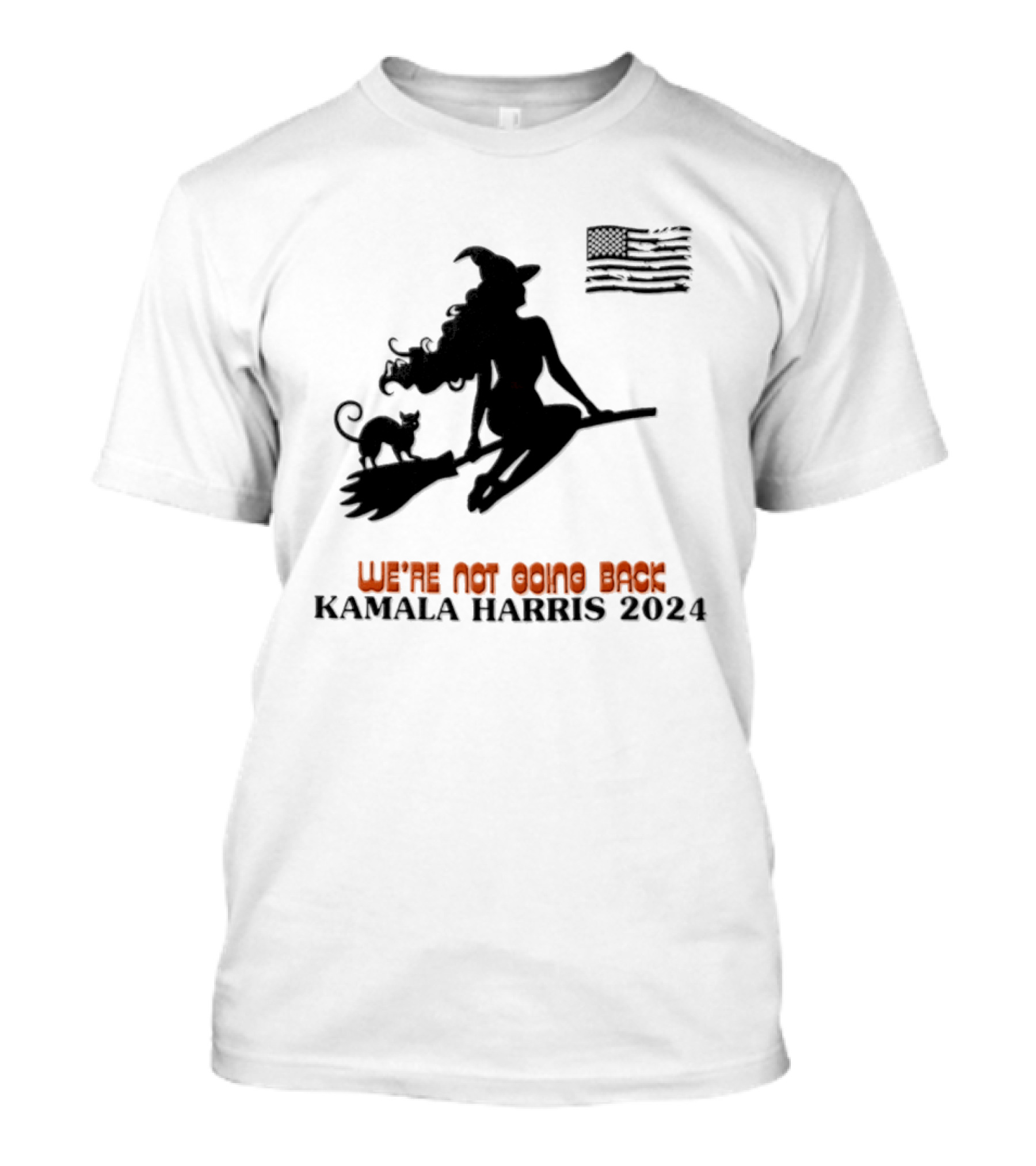Kamala Harris 2024 Witch Cat We're Not Going Back Halloween T-Shirt