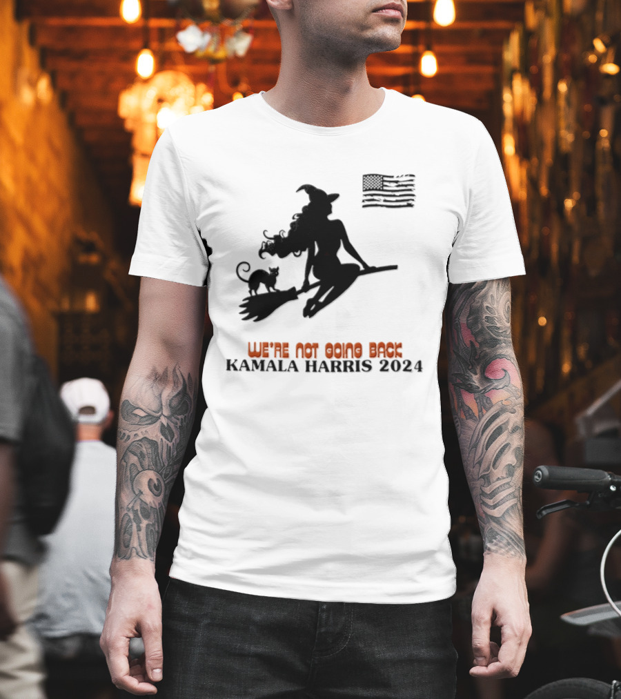 Kamala Harris 2024 Witch Cat We're Not Going Back Halloween T-Shirt