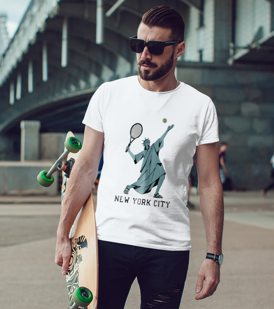 New York City Statue Of Liberty Playing Tennis T-Shirt