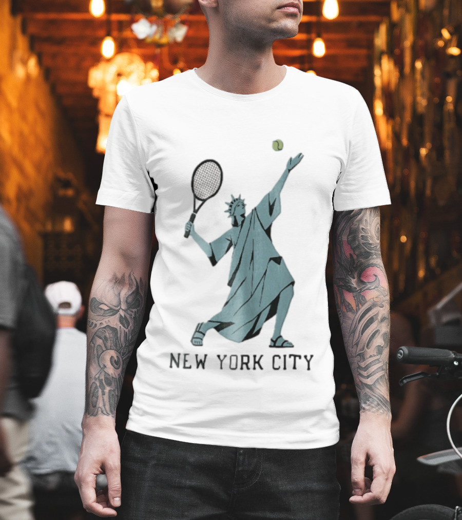 New York City Statue Of Liberty Playing Tennis T-Shirt