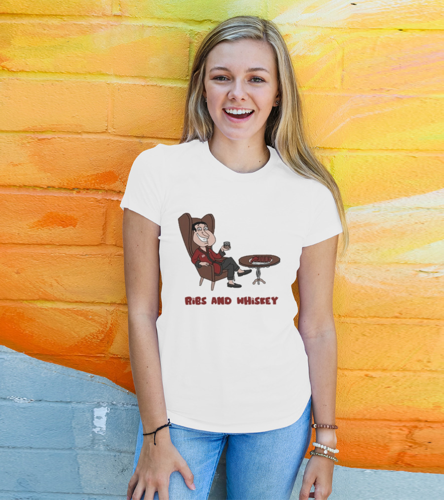 Ribs And Whiskey Cartoon Character With Drink T-Shirt