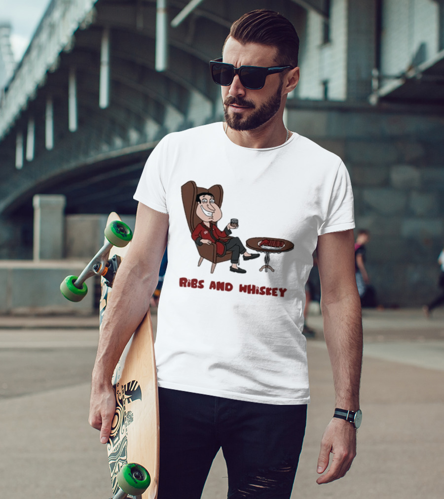 Ribs And Whiskey Cartoon Character With Drink T-Shirt