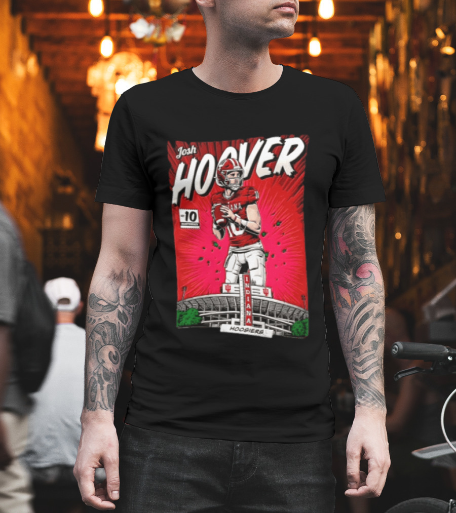 Josh Hoover Indiana Hoosiers #10 Comic Style Football Player Stadium T-Shirt