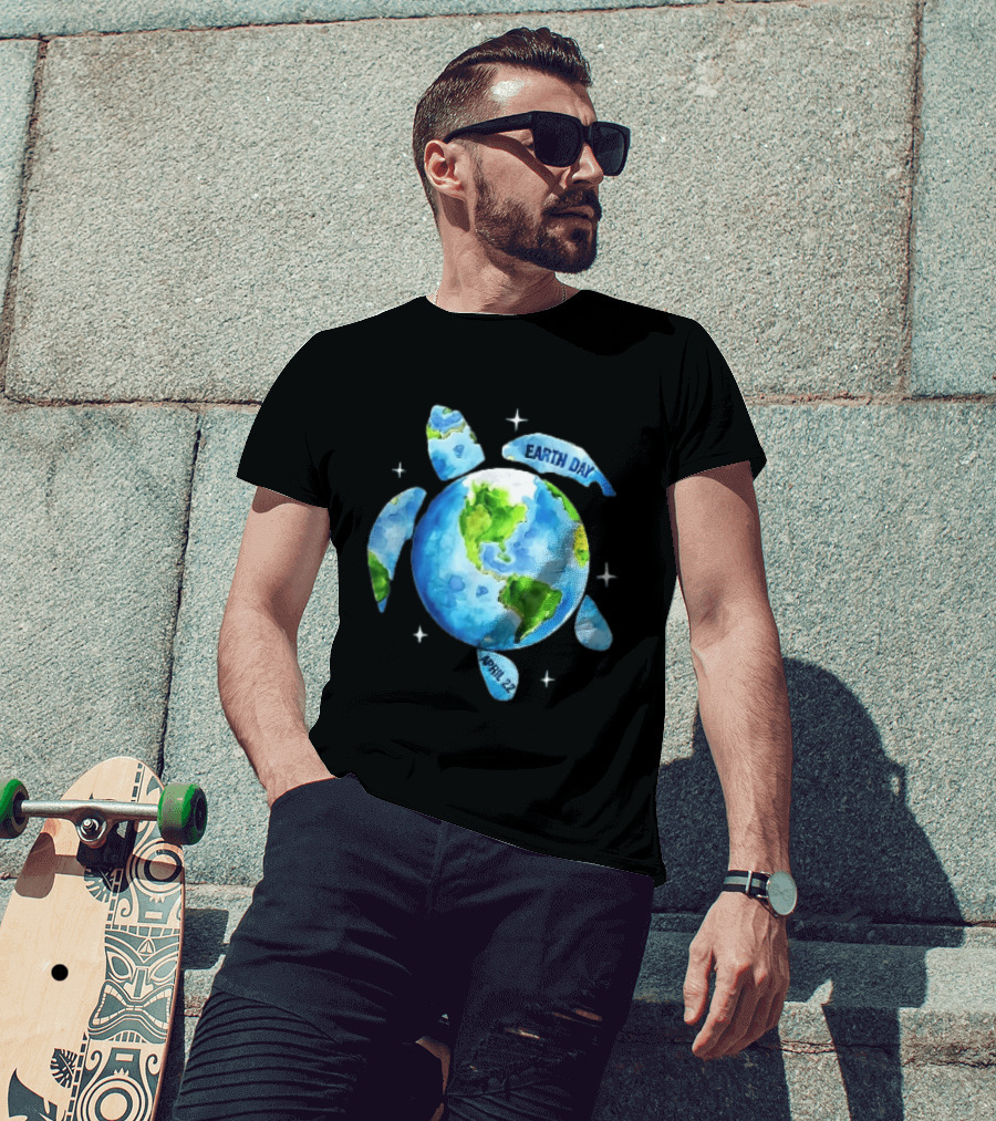 Earth Day April 22 Watercolor Globe Sea Turtle Outer Space T-Shirt