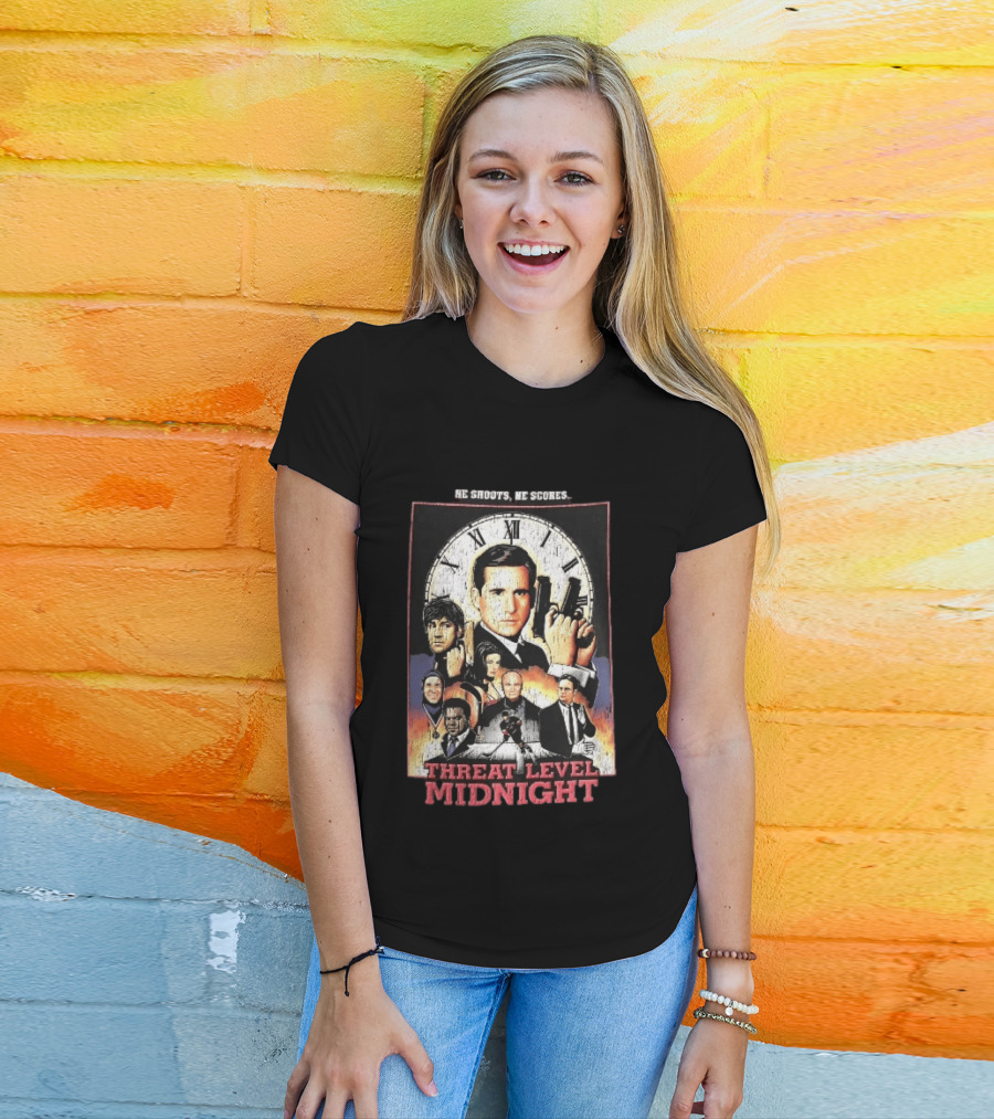 He Shoots He Scores Threat Level Midnight Movie Characters Collage Distressed T-Shirt
