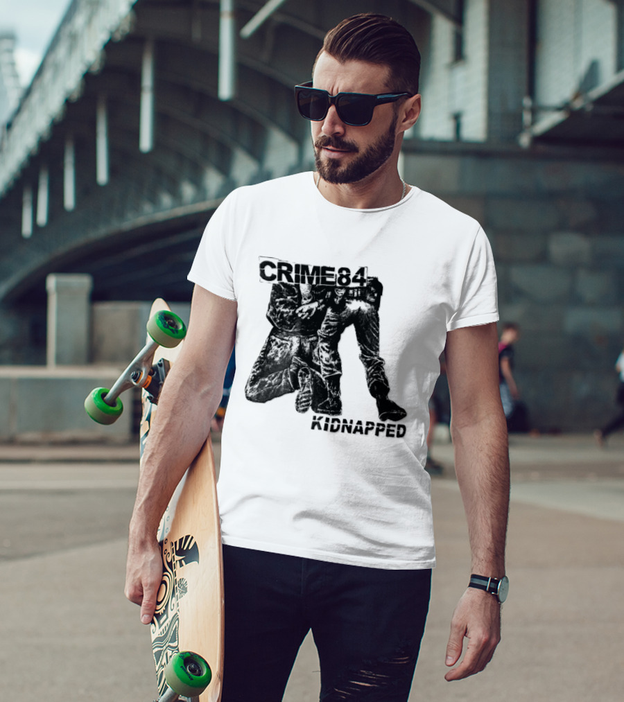 Crime 84 Kidnapped Kneeling Handcuffed Person Police Officer Sketch T-Shirt