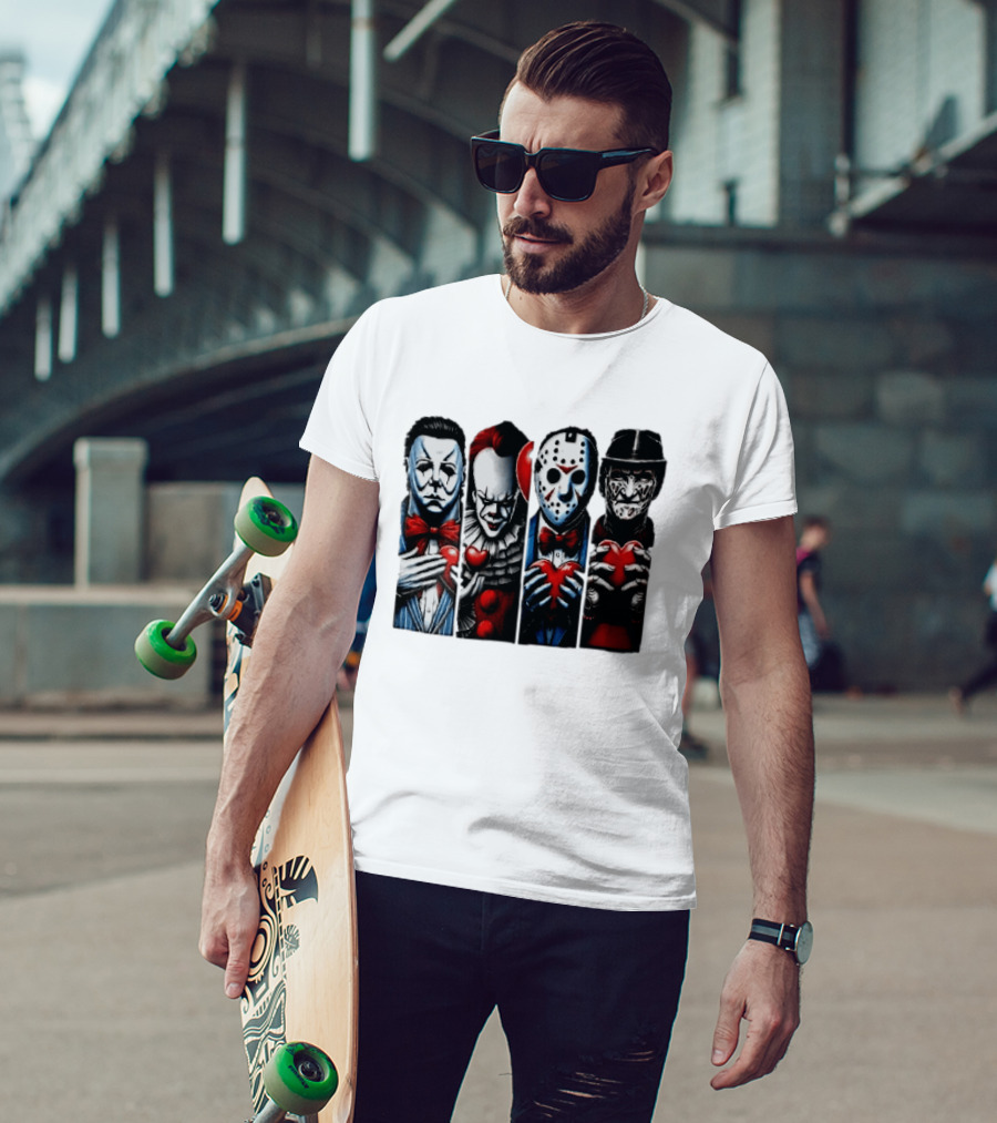 Classic Horror Villains With Red Valentine Hearts T-Shirt