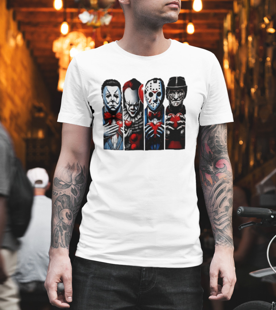 Classic Horror Villains With Red Valentine Hearts T-Shirt