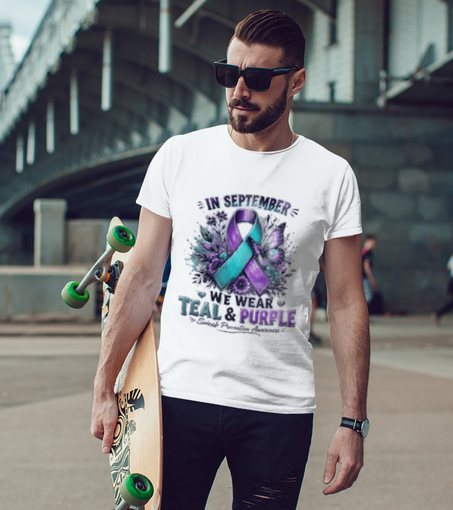 September Teal And Purple Ribbon Suicide Prevention Awareness T-Shirt