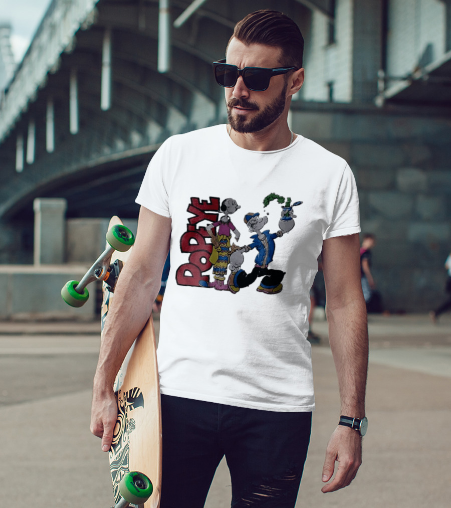 Popeye Cartoon Character With Olive Oyl Squeezing Spinach Can T-Shirt