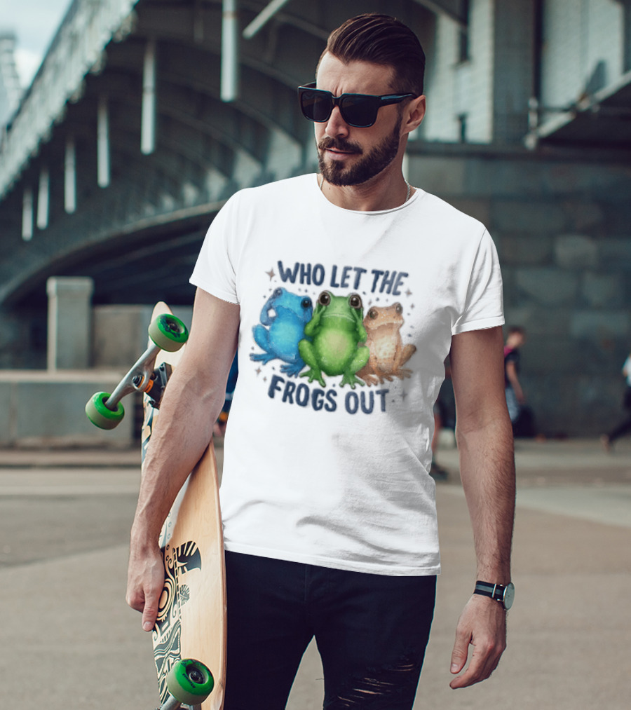 Who Let The Frogs Out Three Funny Frogs T-Shirt