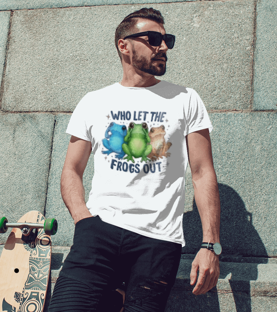 Who Let The Frogs Out Three Funny Frogs T-Shirt