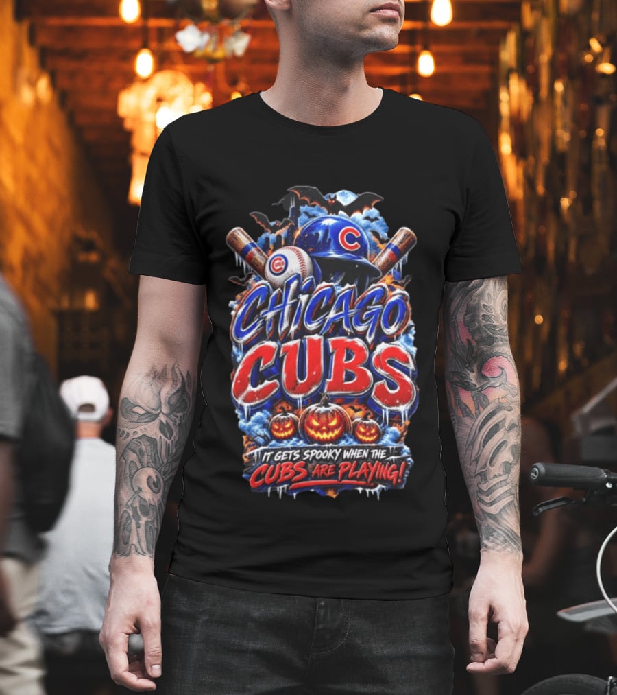 Chicago Cubs Halloween Spooky Baseball T-Shirt