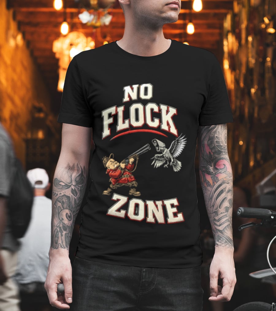 No Flock Zone Hunter With Surveillance Bird Vintage Look T-Shirt