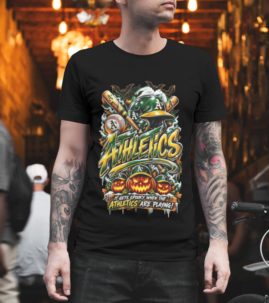 Oakland Athletics Halloween Spooky Baseball T-Shirt