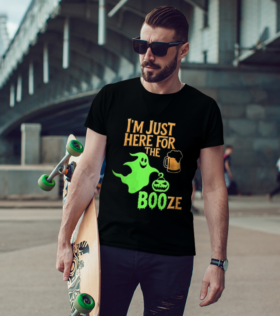 I'm Just Here For The Booze Green Ghost Pumpkin Lantern Beer T-Shirt