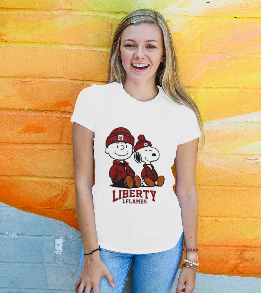 Charlie Brown Snoopy Liberty Flames NCAA Football 2026 Peanuts Collaboration T-Shirt