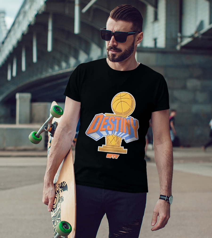 Destiny Gold Basketball Hoop Trophy Cartoon KFTV Orange Lettering T-Shirt
