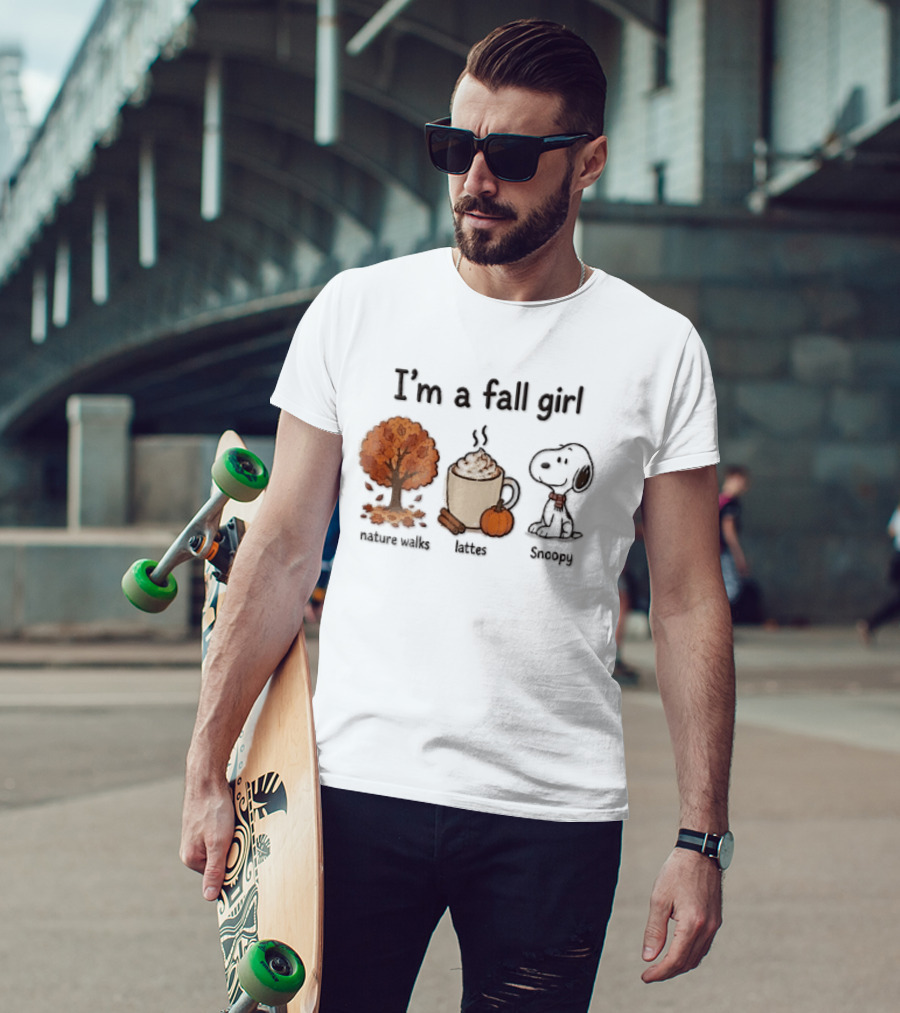I'm A Fall Girl Nature Walks Lattes Snoopy Autumn Tree Pumpkin Coffee T-Shirt
