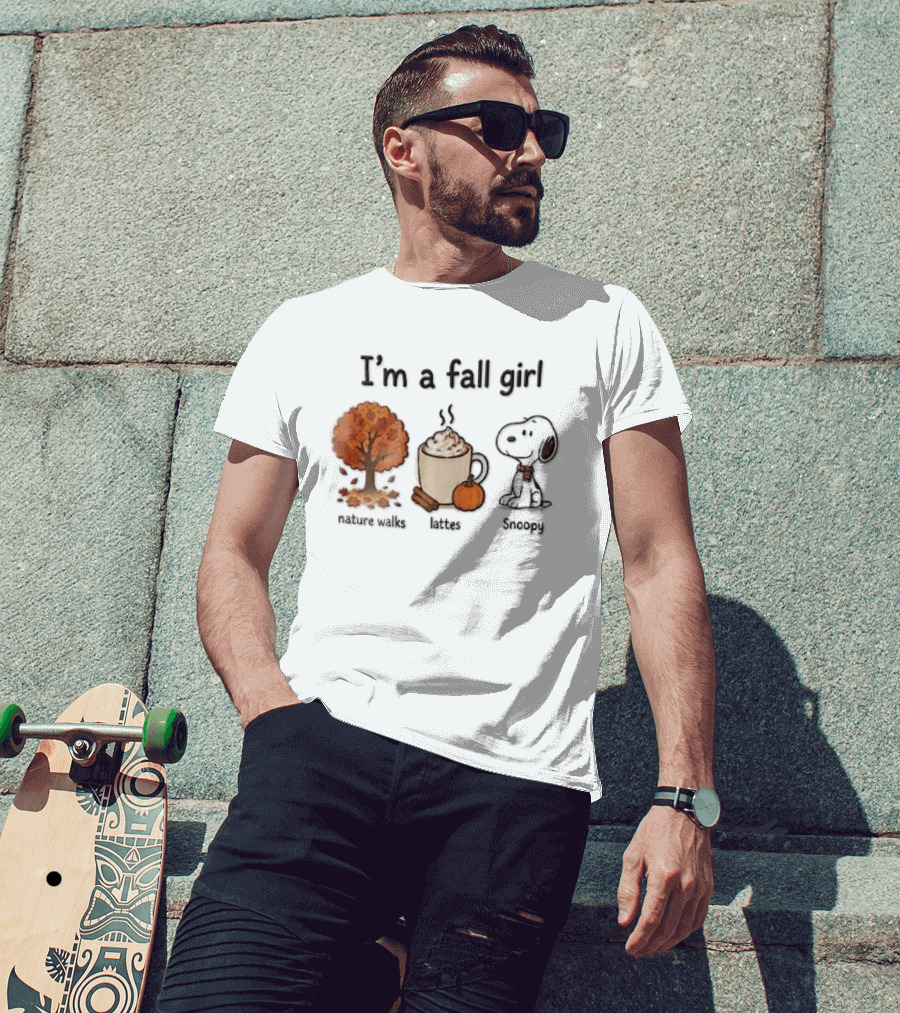 I'm A Fall Girl Nature Walks Lattes Snoopy Autumn Tree Pumpkin Coffee T-Shirt