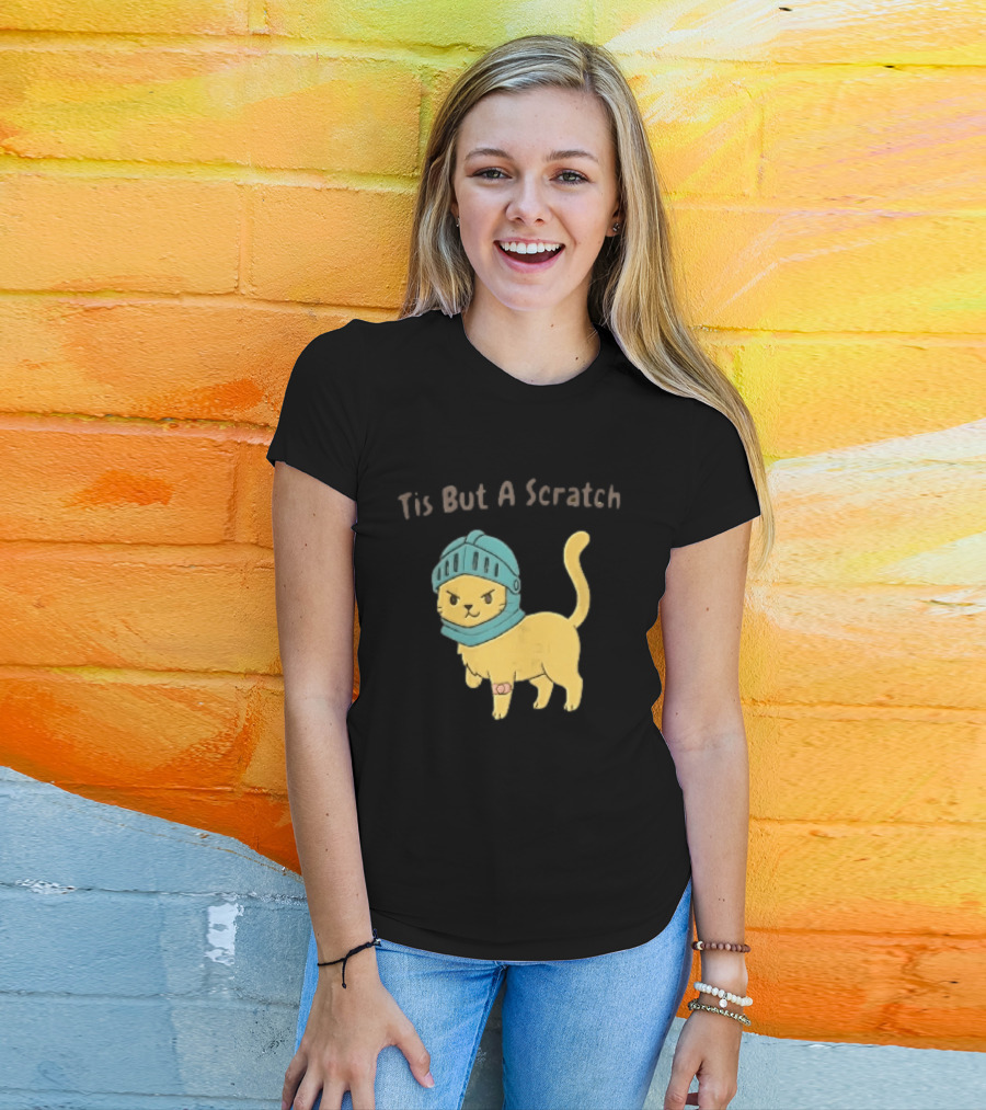Tis But A Scratch Cartoon Cat Knight Helmet Bandage T-Shirt