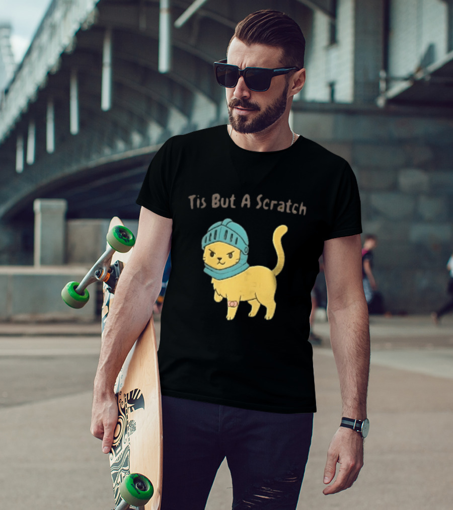 Tis But A Scratch Cartoon Cat Knight Helmet Bandage T-Shirt