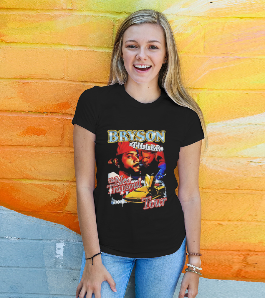 Bryson Tiller The Neo Trapsoul Tour 3D Graffiti Style Art With Yellow Car T-Shirt
