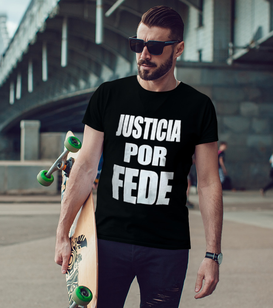 Justicia Por Fede White Block Lettering Marble T-Shirt