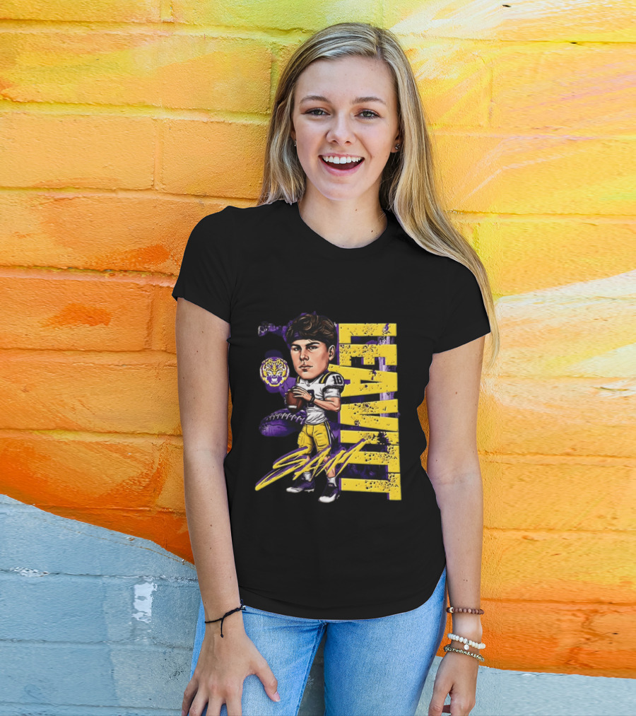 Sam Levis LSU Tigers Football Player Caricature Leavitt 18 Signature T-Shirt
