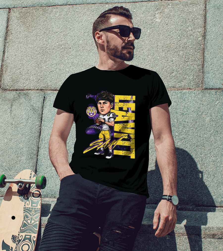 Sam Levis LSU Tigers Football Player Caricature Leavitt 18 Signature T-Shirt