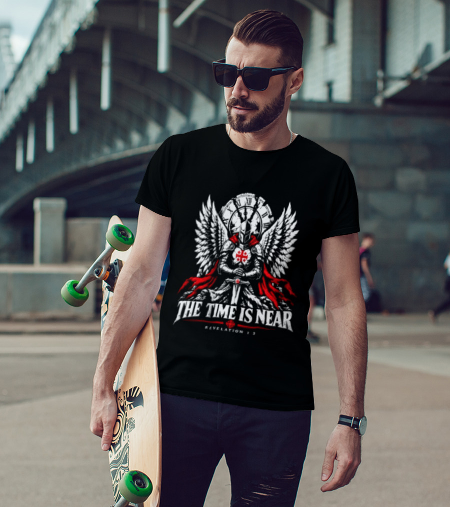 The Time Is Near Revelation 1:3 Winged Cross Knight Templar T-Shirt