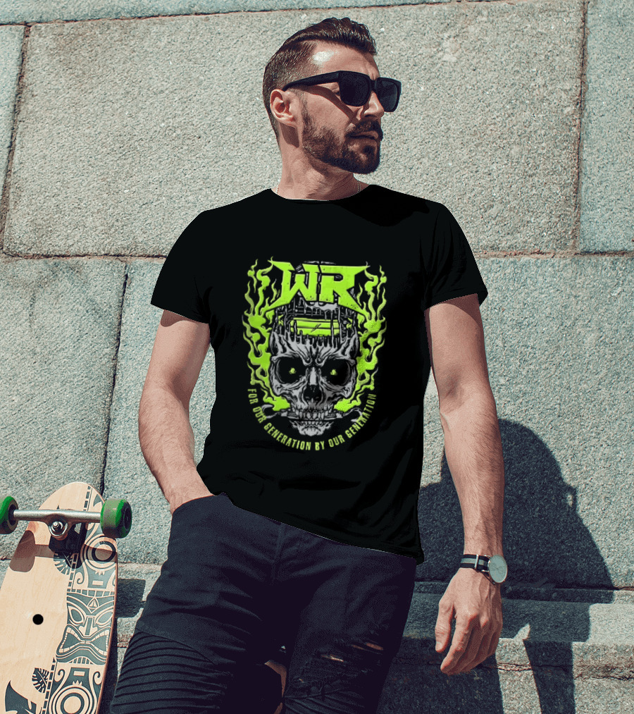 Neon Green Flames Skull WR Wrestling Ring For Our Generation T-Shirt