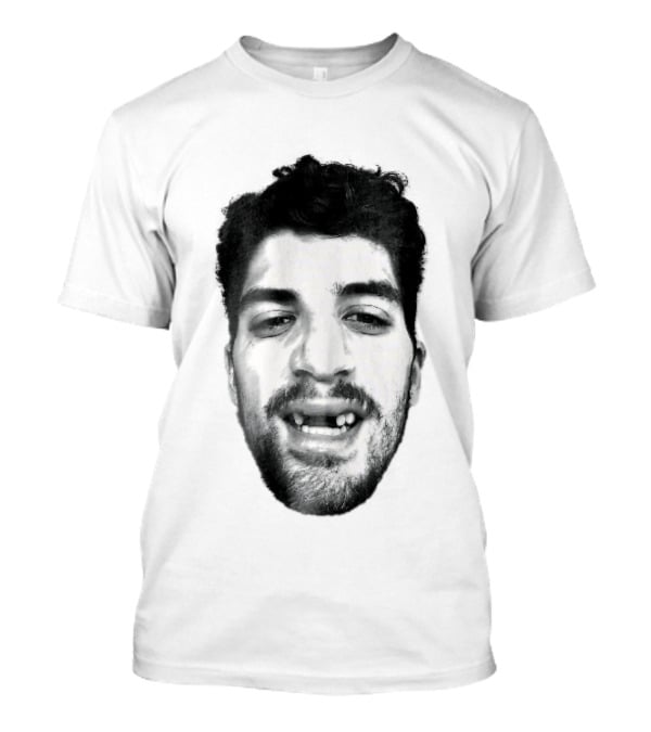 Black White Halftone Bearded Man Missing Front Teeth T-Shirt
