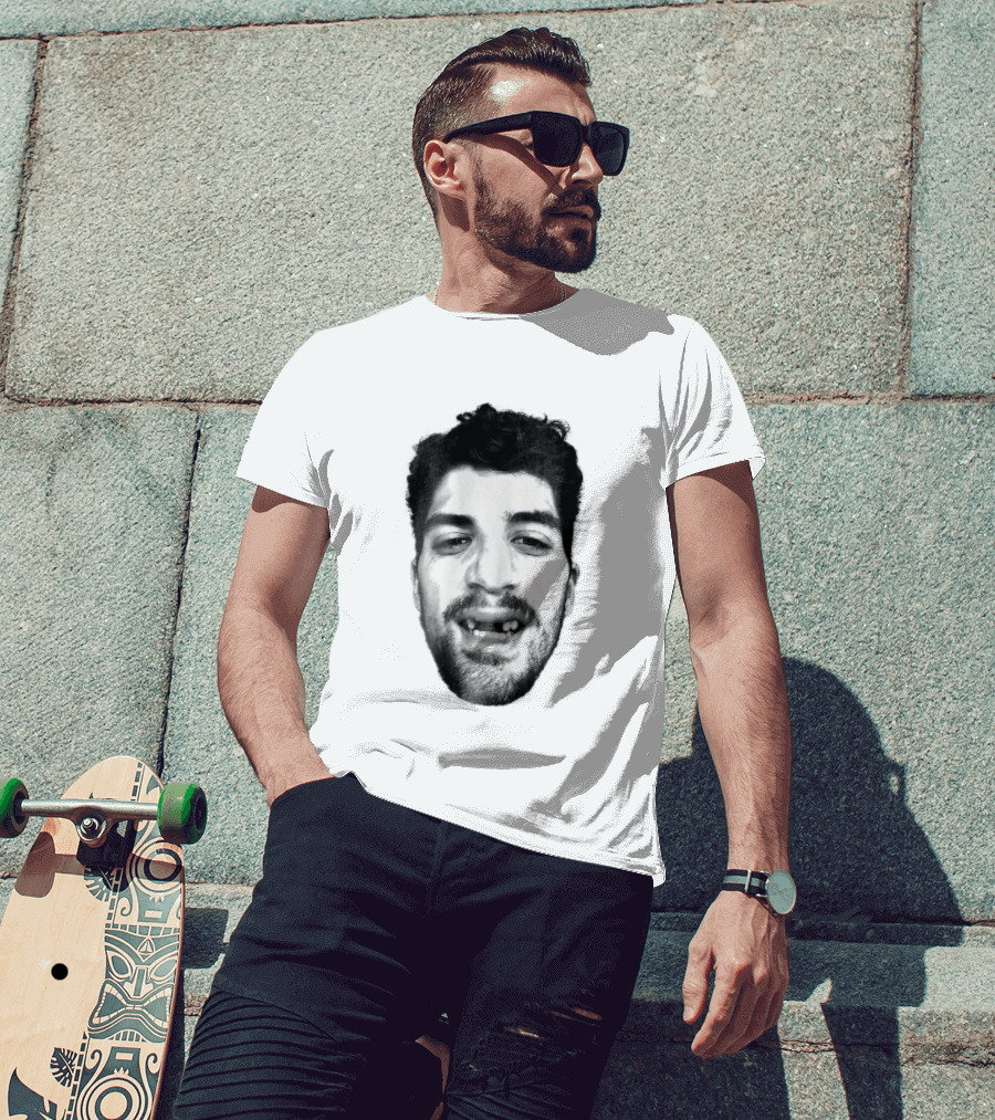 Black White Halftone Bearded Man Missing Front Teeth T-Shirt
