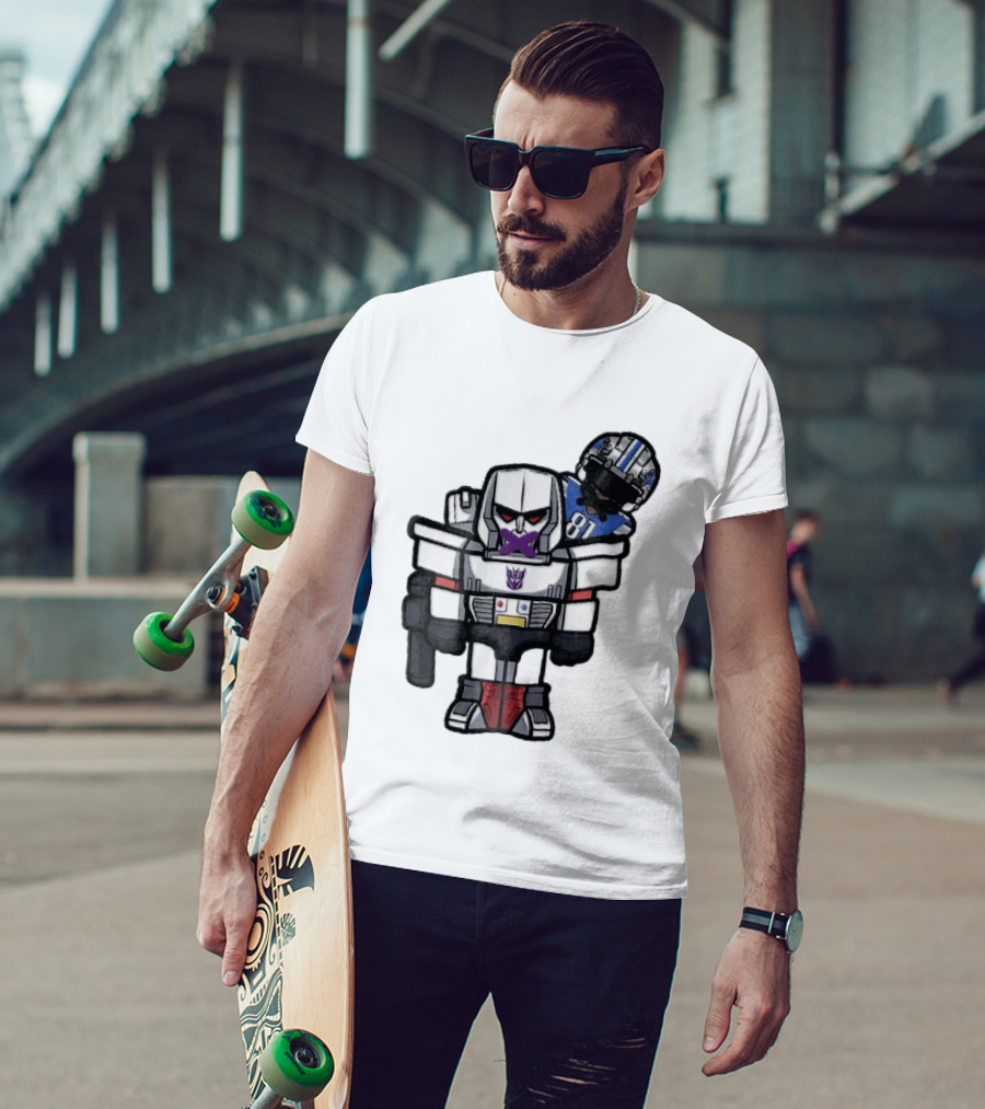Detroit Lions Chibi Megatron Transformers Cartoon Tape On Mouth Caricature T-Shirt