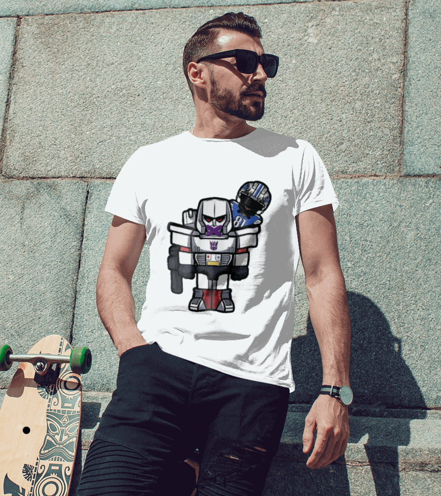 Detroit Lions Chibi Megatron Transformers Cartoon Tape On Mouth Caricature T-Shirt