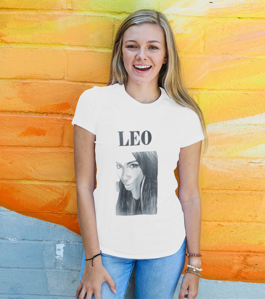 Leo Woman Long Hair Monochromatic Selfie Close Up T-Shirt