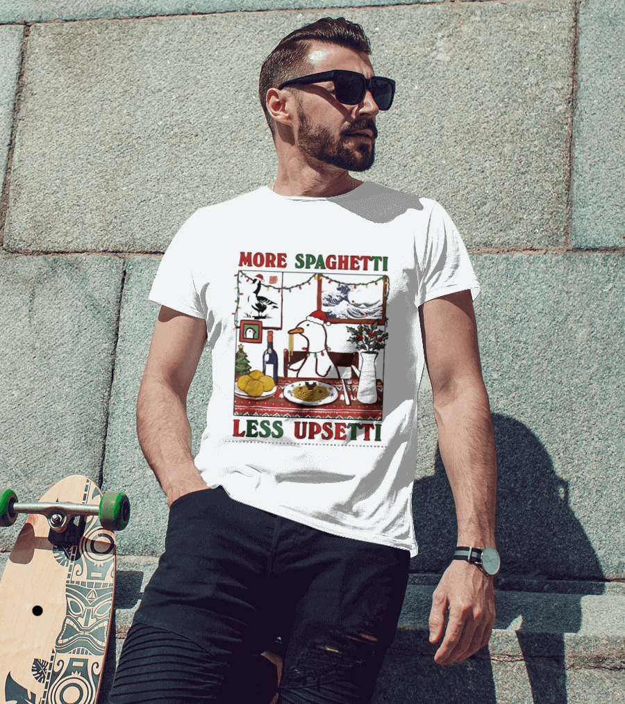 More Spaghetti Less Upsetti Duck Eating Pasta Christmas Scene T-Shirt
