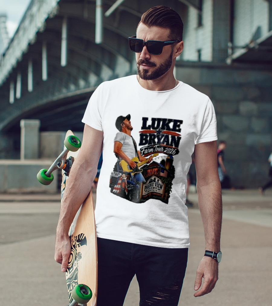 Luke Bryan Farm Tour 2026 Prairie View Farms Brookston IN Pickup Truck Barn Scene T-Shirt