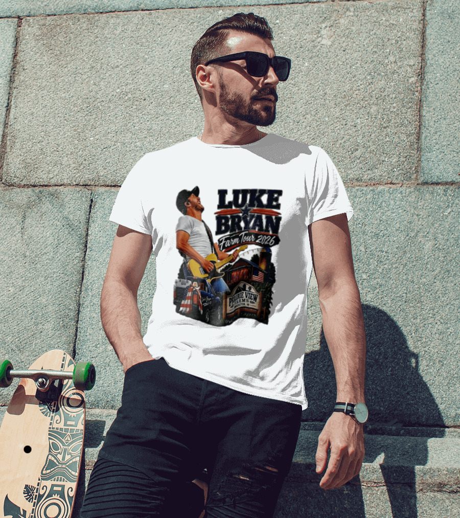 Luke Bryan Farm Tour 2026 Prairie View Farms Brookston IN Pickup Truck Barn Scene T-Shirt