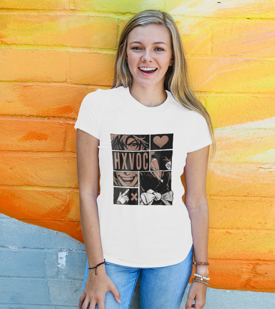 Hxvoc Halftone Manga Vampire Comic Panels Fangs Heart Bow T-Shirt