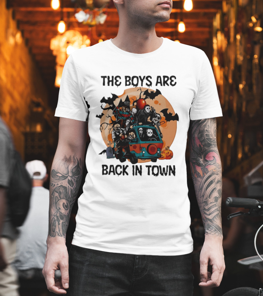 The Boys Are Back In Town Horror Characters Halloween Van Scene T-Shirt