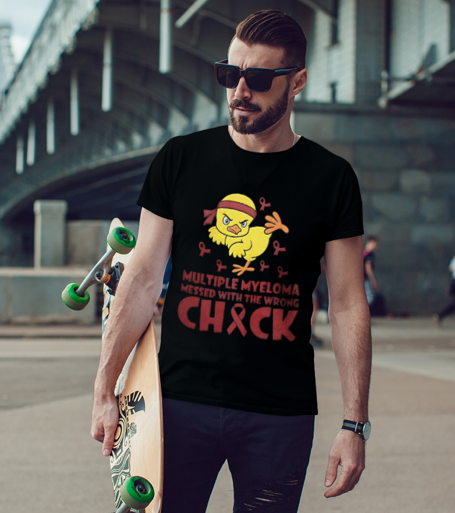 Multiple Myeloma Messed With The Wrong Chick Angry Yellow Bird Red Awareness Ribbons T-Shirt