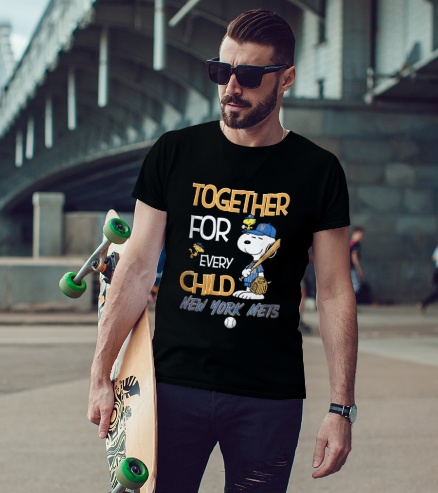 Together For Every Child New York Mets Snoopy Woodstock Baseball Bat Glove T-Shirt