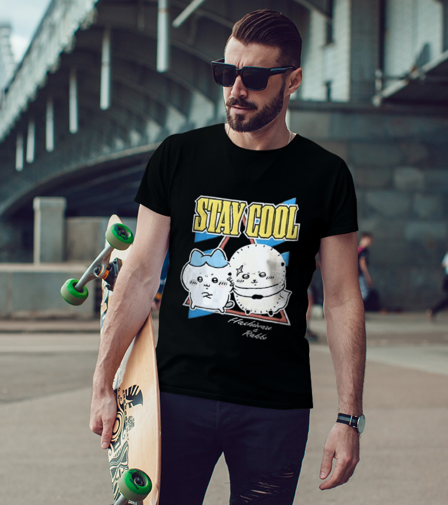 Stay Cool Hachiware And Rakko Distressed Cartoon Anime Characters T-Shirt