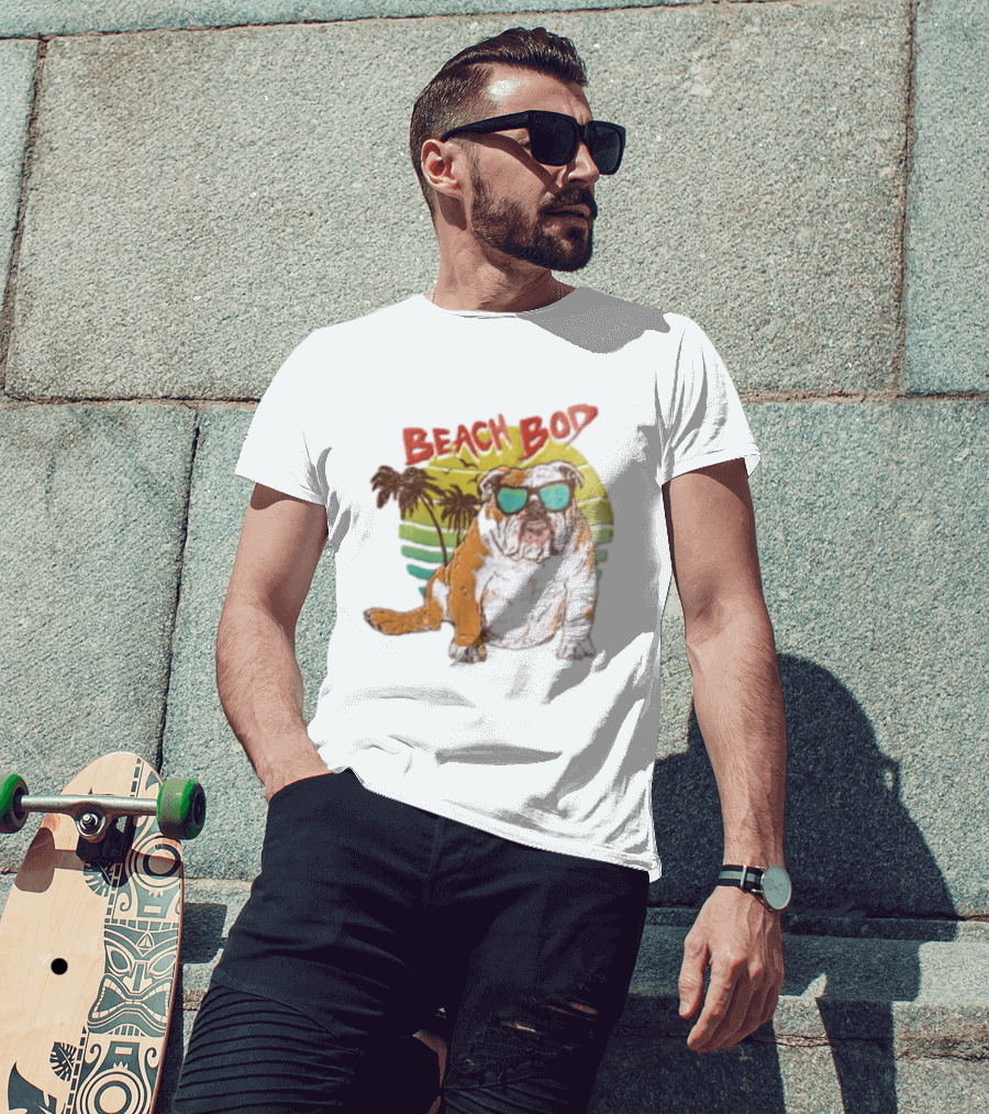 Beach Bod Bulldog With Sunglasses And Palm Trees T-Shirt