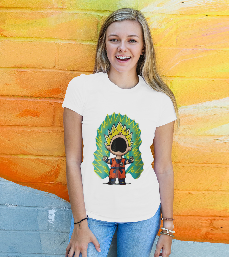 Cartoon Super Saiyan Screaming Boy With Yellow Aura And Orange Suit T-Shirt