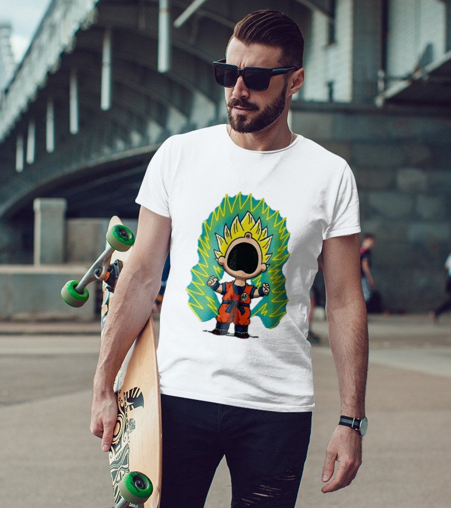 Cartoon Super Saiyan Screaming Boy With Yellow Aura And Orange Suit T-Shirt