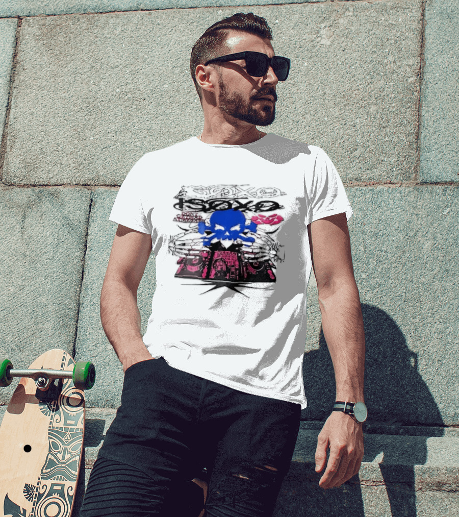 Isoxo Dont Get Mad Aim Back Blue Skull Skeleton Hands Dj Turntables T-Shirt