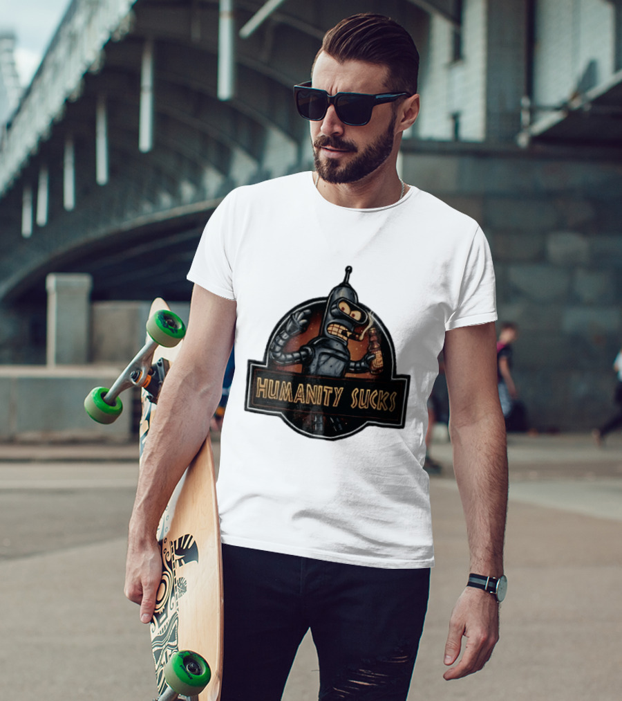 Humanity Sucks Robot Holding Beer T-Shirt